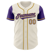 Laden Sie das Bild in den Galerie-Viewer, Custom Cream Purple-Old Gold Authentic Two Tone Baseball Jersey