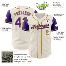 Laden Sie das Bild in den Galerie-Viewer, Custom Cream Purple-Old Gold Authentic Two Tone Baseball Jersey