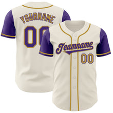 Laden Sie das Bild in den Galerie-Viewer, Custom Cream Purple-Old Gold Authentic Two Tone Baseball Jersey