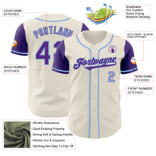 Laden Sie das Bild in den Galerie-Viewer, Custom Cream Purple-Light Blue Authentic Two Tone Baseball Jersey