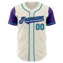 Laden Sie das Bild in den Galerie-Viewer, Custom Cream Purple-Teal Authentic Two Tone Baseball Jersey
