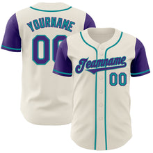 Laden Sie das Bild in den Galerie-Viewer, Custom Cream Purple-Teal Authentic Two Tone Baseball Jersey