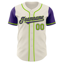 Laden Sie das Bild in den Galerie-Viewer, Custom Cream Purple-Neon Green Authentic Two Tone Baseball Jersey