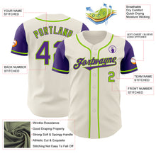 Laden Sie das Bild in den Galerie-Viewer, Custom Cream Purple-Neon Green Authentic Two Tone Baseball Jersey