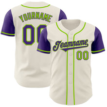 Laden Sie das Bild in den Galerie-Viewer, Custom Cream Purple-Neon Green Authentic Two Tone Baseball Jersey