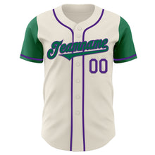 Load image into Gallery viewer, Custom Cream Kelly Green-Purple Authentic Two Tone Baseball Jersey