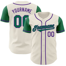Load image into Gallery viewer, Custom Cream Kelly Green-Purple Authentic Two Tone Baseball Jersey