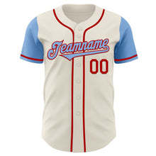 Laden Sie das Bild in den Galerie-Viewer, Custom Cream Light Blue-Red Authentic Two Tone Baseball Jersey