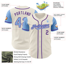 Load image into Gallery viewer, Custom Cream Light Blue-Purple Authentic Two Tone Baseball Jersey