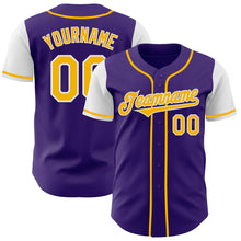 Laden Sie das Bild in den Galerie-Viewer, Custom Purple Gold-White Authentic Two Tone Baseball Jersey