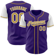 Load image into Gallery viewer, Custom Purple Old Gold-White Authentic Two Tone Baseball Jersey