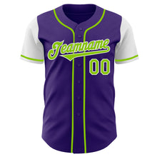 Laden Sie das Bild in den Galerie-Viewer, Custom Purple Neon Green-White Authentic Two Tone Baseball Jersey