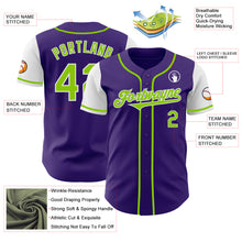 Laden Sie das Bild in den Galerie-Viewer, Custom Purple Neon Green-White Authentic Two Tone Baseball Jersey