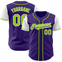 Laden Sie das Bild in den Galerie-Viewer, Custom Purple Neon Green-White Authentic Two Tone Baseball Jersey