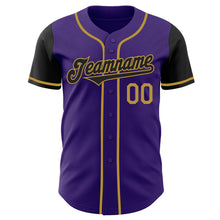 Load image into Gallery viewer, Custom Purple Black-Old Gold Authentic Two Tone Baseball Jersey