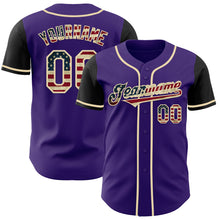 Laden Sie das Bild in den Galerie-Viewer, Custom Purple Vintage USA Flag Black-Cream Authentic Two Tone Baseball Jersey