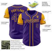 Laden Sie das Bild in den Galerie-Viewer, Custom Purple Gold Authentic Two Tone Baseball Jersey