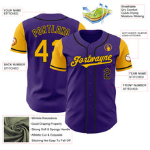 Laden Sie das Bild in den Galerie-Viewer, Custom Purple Gold-Black Authentic Two Tone Baseball Jersey