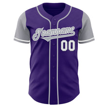 Load image into Gallery viewer, Custom Purple Gray-White Authentic Two Tone Baseball Jersey
