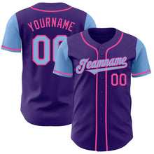 Laden Sie das Bild in den Galerie-Viewer, Custom Purple Light Blue-Pink Authentic Two Tone Baseball Jersey