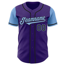 Laden Sie das Bild in den Galerie-Viewer, Custom Purple Light Blue-Black Authentic Two Tone Baseball Jersey