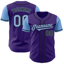 Laden Sie das Bild in den Galerie-Viewer, Custom Purple Light Blue-Black Authentic Two Tone Baseball Jersey