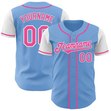 Laden Sie das Bild in den Galerie-Viewer, Custom Light Blue Pink-White Authentic Two Tone Baseball Jersey