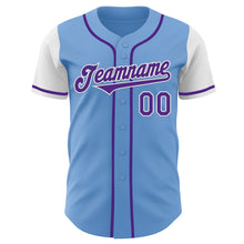 Laden Sie das Bild in den Galerie-Viewer, Custom Light Blue Purple-White Authentic Two Tone Baseball Jersey