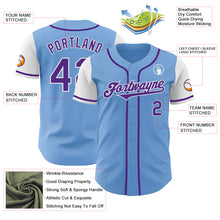 Laden Sie das Bild in den Galerie-Viewer, Custom Light Blue Purple-White Authentic Two Tone Baseball Jersey