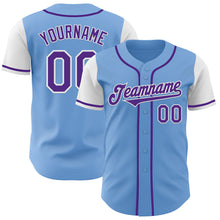 Laden Sie das Bild in den Galerie-Viewer, Custom Light Blue Purple-White Authentic Two Tone Baseball Jersey