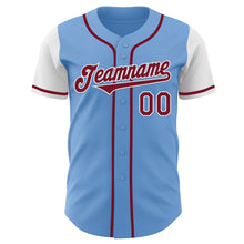 Laden Sie das Bild in den Galerie-Viewer, Custom Light Blue Crimson-White Authentic Two Tone Baseball Jersey