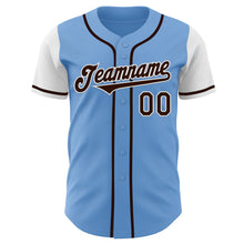 Laden Sie das Bild in den Galerie-Viewer, Custom Light Blue Brown-White Authentic Two Tone Baseball Jersey