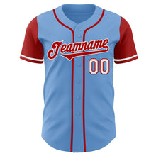 Laden Sie das Bild in den Galerie-Viewer, Custom Light Blue Red-White Authentic Two Tone Baseball Jersey