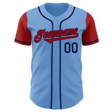 Laden Sie das Bild in den Galerie-Viewer, Custom Light Blue Red-Navy Authentic Two Tone Baseball Jersey