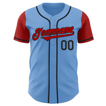 Laden Sie das Bild in den Galerie-Viewer, Custom Light Blue Red-Black Authentic Two Tone Baseball Jersey