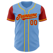 Laden Sie das Bild in den Galerie-Viewer, Custom Light Blue Red-Yellow Authentic Two Tone Baseball Jersey