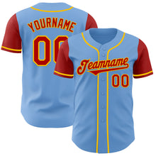 Laden Sie das Bild in den Galerie-Viewer, Custom Light Blue Red-Yellow Authentic Two Tone Baseball Jersey