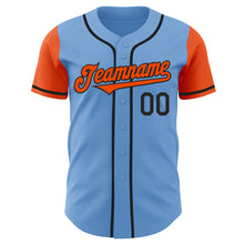 Laden Sie das Bild in den Galerie-Viewer, Custom Light Blue Orange-Black Authentic Two Tone Baseball Jersey