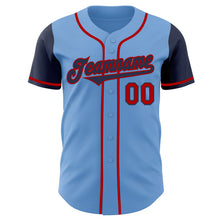 Laden Sie das Bild in den Galerie-Viewer, Custom Light Blue Navy-Red Authentic Two Tone Baseball Jersey