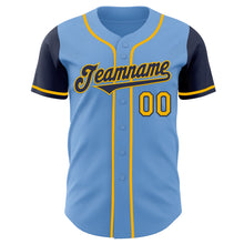 Laden Sie das Bild in den Galerie-Viewer, Custom Light Blue Navy-Gold Authentic Two Tone Baseball Jersey