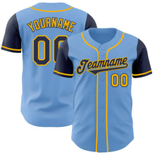 Laden Sie das Bild in den Galerie-Viewer, Custom Light Blue Navy-Gold Authentic Two Tone Baseball Jersey