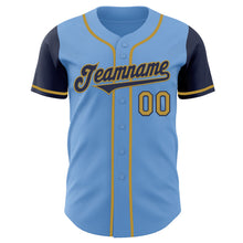 Laden Sie das Bild in den Galerie-Viewer, Custom Light Blue Navy-Old Gold Authentic Two Tone Baseball Jersey