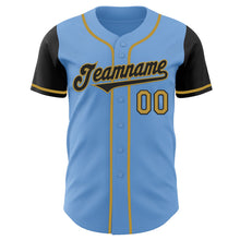 Laden Sie das Bild in den Galerie-Viewer, Custom Light Blue Black-Old Gold Authentic Two Tone Baseball Jersey