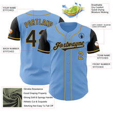 Laden Sie das Bild in den Galerie-Viewer, Custom Light Blue Black-Old Gold Authentic Two Tone Baseball Jersey