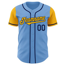 Laden Sie das Bild in den Galerie-Viewer, Custom Light Blue Gold-Navy Authentic Two Tone Baseball Jersey
