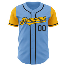 Laden Sie das Bild in den Galerie-Viewer, Custom Light Blue Gold-Black Authentic Two Tone Baseball Jersey
