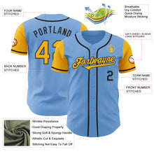 Laden Sie das Bild in den Galerie-Viewer, Custom Light Blue Gold-Black Authentic Two Tone Baseball Jersey