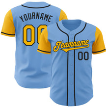 Laden Sie das Bild in den Galerie-Viewer, Custom Light Blue Gold-Black Authentic Two Tone Baseball Jersey