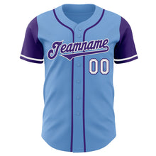 Laden Sie das Bild in den Galerie-Viewer, Custom Light Blue Purple-White Authentic Two Tone Baseball Jersey