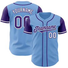 Laden Sie das Bild in den Galerie-Viewer, Custom Light Blue Purple-White Authentic Two Tone Baseball Jersey